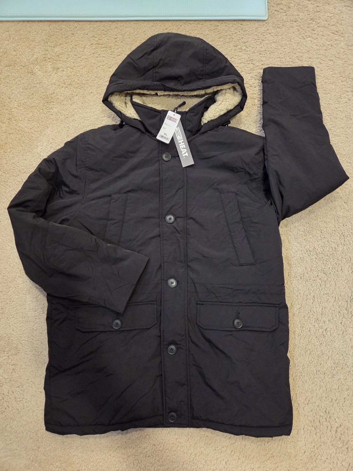 32 Degrees Commuter Tech Sherpa-Lined Parka Men's Size XL Black