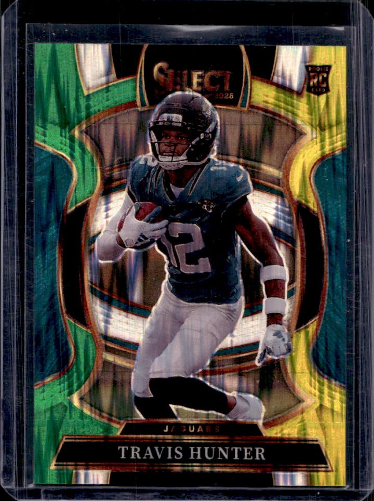 2025 Panini Select Travis Hunter Concourse RC Green and Yellow Prizm Shock #28