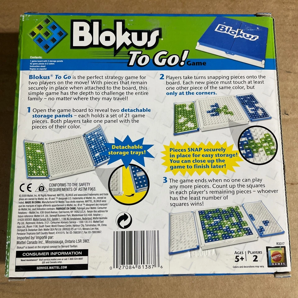 Blokus To Go for 2 Players COMPLETE Mattel 2009 Storage Trays Travel Strategy - Image 3 of 4
