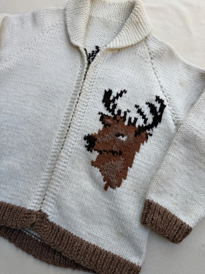 Suéter de malha vintage 1950/60 veado cowichan mão - tamanho M - Imagem 4 de 4