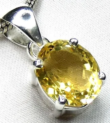 💛 Citrin Anhänger 925 Silber facettiert oval groß modisch Krallenfassung - Bild 1 von 4