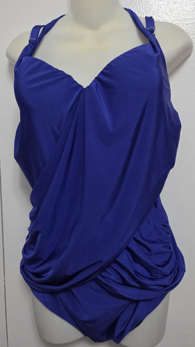 Marina Rinaldi 1 Pc Swimsuit Size XL Royal Blue Padded Halter Ruched EXCELLENT