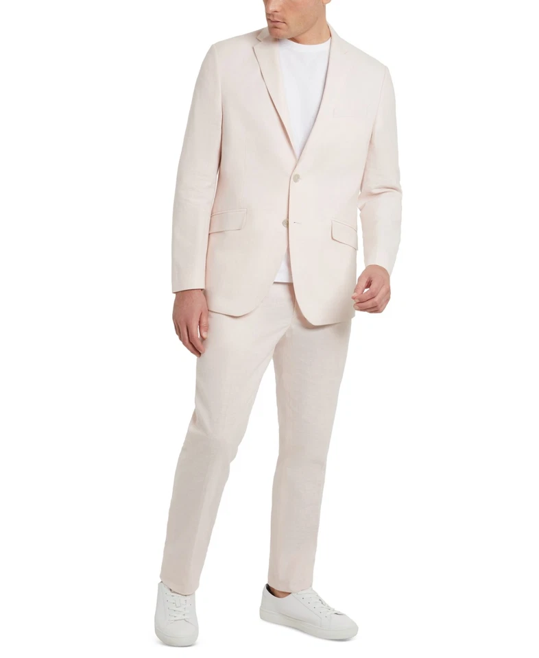 Traje Kenneth Cole Para Hombres Lino Calce Ajustado 2 Piezas 42 S/35 Cintura Rosa Sólido Elástico Foto 2 de 2