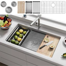 33-inch Undermount Kitchen Sink Stainless Steel Single Bowl Handmade Silver Sink