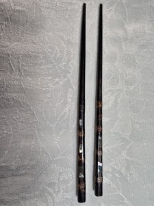 Vintage Japanese Wakasa Nuri Lacquered Chopsticks, with Mother-of-Pearl inlays.