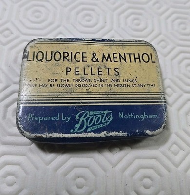 Rare Vintage Liquorice & Menthol PelletPrepared By Boots Nottingham Tin 1930s