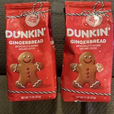NEUF deux (2) sacs Dunkin' Gingerbread café moulu 11 oz par sac Exp 8/7/2026