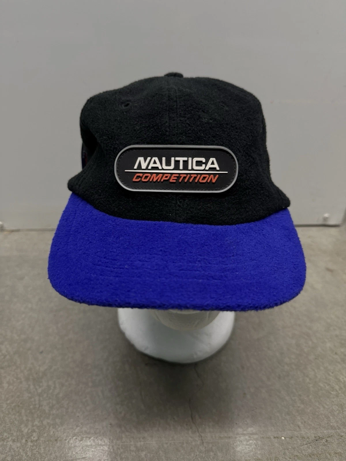 Vintage 90’s Nautica Competition 6 Panel Strap Back Fleece Hat Royal Blue/Black
