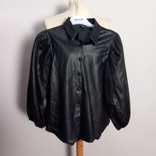 Women's  NEW LOOK Black Pu Faux Leather Top Shirt Blouse UK Size 8