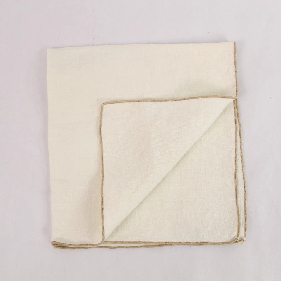 Lot of 4 Cream Woven Cloth Napkins with Brown Trim - Elegant Dining Decor - Image 3 of 4