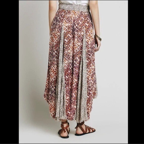 Free People Maxi Skirt High Low Gauze Raw Patchwork Cottagecore Bloom Tribal M