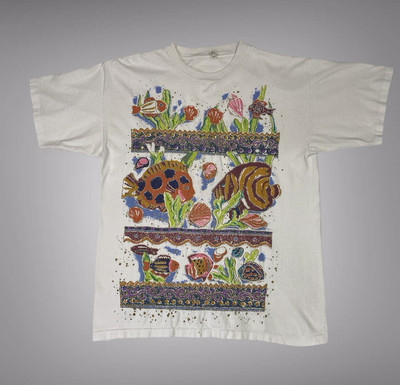 Vintage Silver Screen T's USA  Artsy Art Aquarium Fish Colorful Women's Shirt