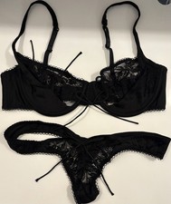 For Love  Lemons Black Lace Lingerie Set - Bra  Thong - NWOT - Medium