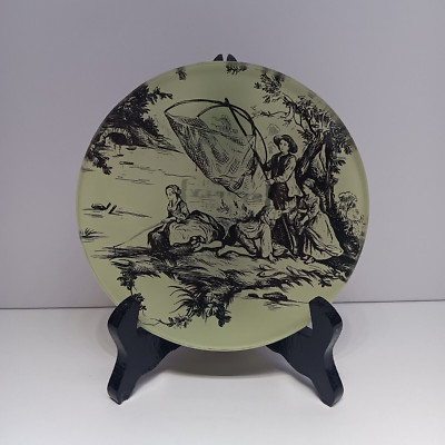 Old Navy Supply Company Glass Plate Backwoods Men Woman Federal Fishing Scene