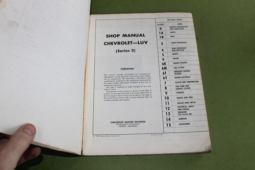 Chevrolet Luv Series 2 Factory Shop Manual. Dated 1972 - Imagen 2 de 2