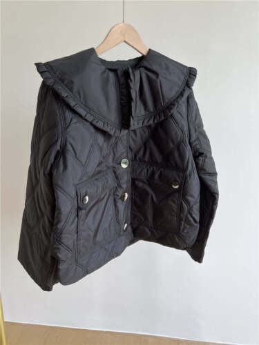 Ganni ripstop jacket with removable collar quilted black 36 - Picture 1 of 2