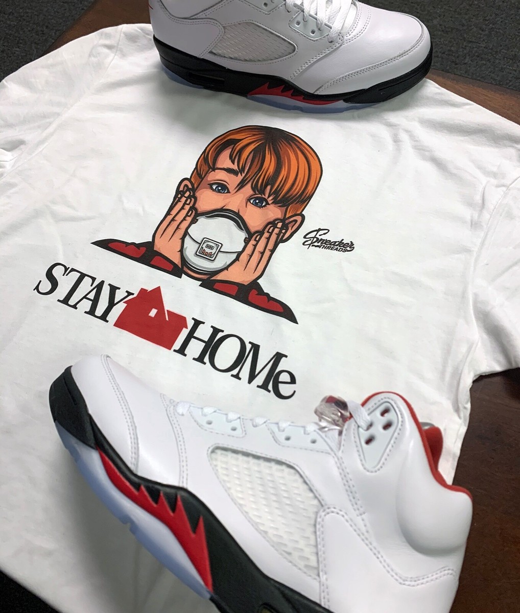 Shirts Match Jordan Fire Red 2020 Sneaker Tee Stay Home