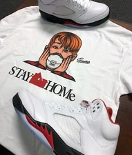 Shirts Match Jordan 5 Fire Red 2020 Sneaker Tee - Stay Home