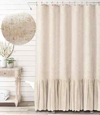 Awellife Linen Farmhouse Shower Curtain with A Ruffle Shower Curtain for Bathroo