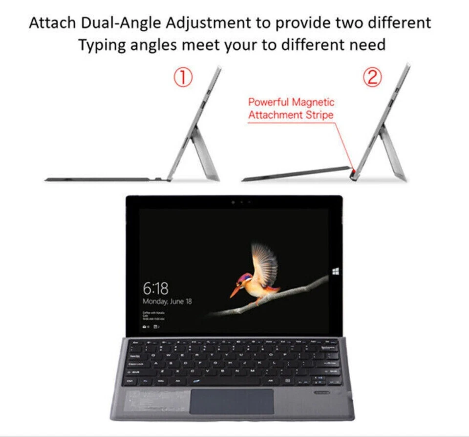 Wireless Bluetooth Keyboard Cover Magnetic for Microsoft Surface Pro 7/6/5/4 - Image 2 of 4