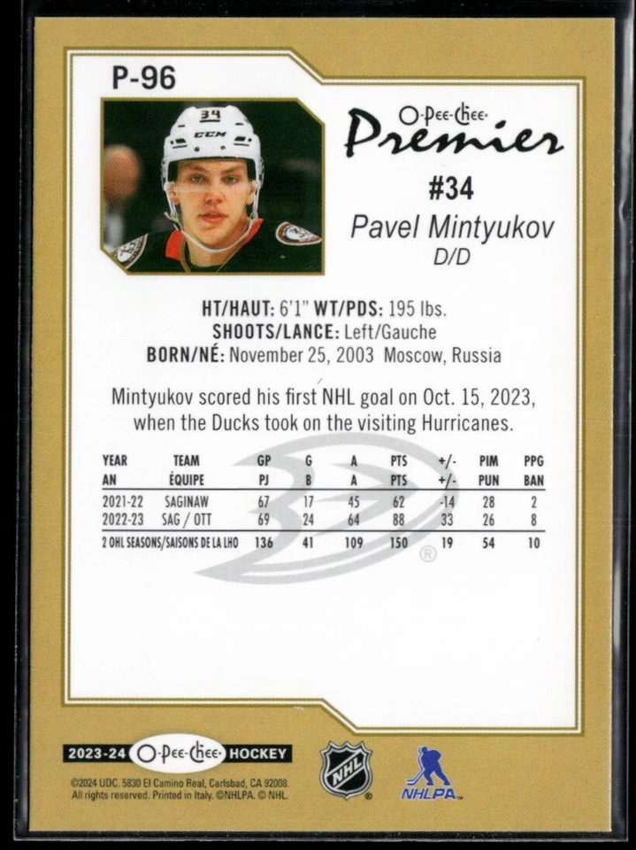 2023-24 O-Pee-Chee OPC Premier #P-96 Pavel Mintyukov RC - Image 2 of 2
