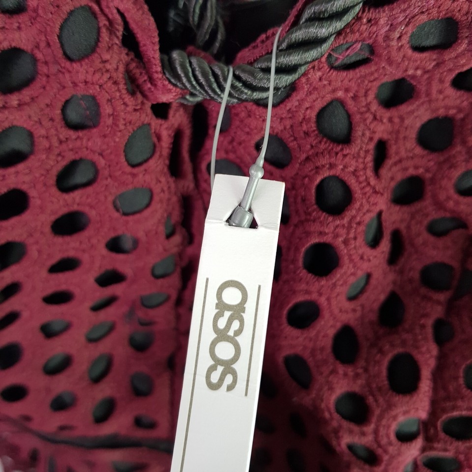 NEW Asos Lace Pleat Mini Dress Womens 8 Red Black Rope Strap Sleeveless