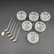 Bohemia Glass 6 Salt Cellars and 5 Spoons Made in Czechoslovakia w/ Box