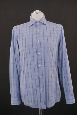 HUGO BOSS Jaron Business Hemd KW40 M hellblau Karo Langarm Haifischkragen B328