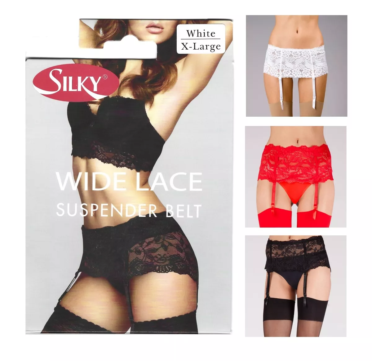 SILKY 6 Wide Lace Suspender Belt with four Strap For Stockings S, M, L &  XL