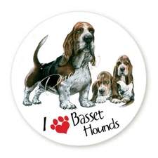 I Love Bassett Hounds Round Labels - Scrapbook Stickers -Envelope Seals