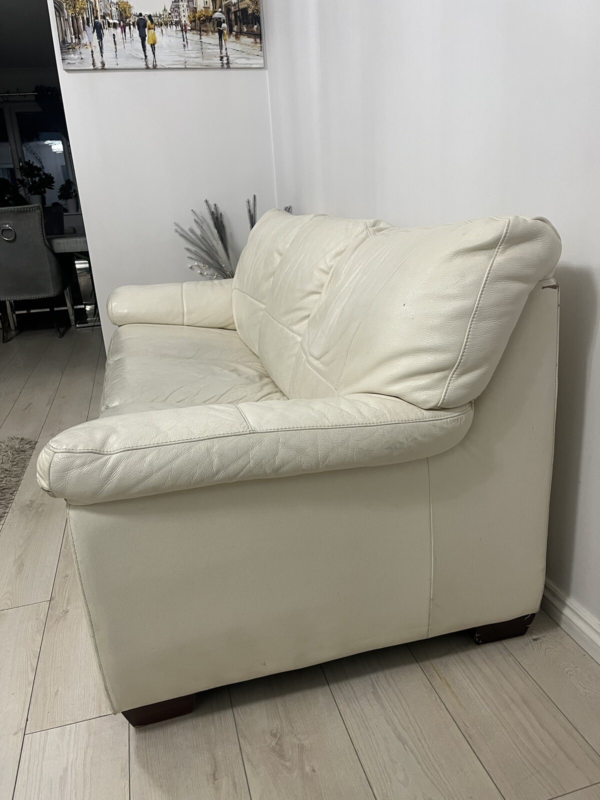 Off white leather sofa bed 4 seater with double mattress included eBay