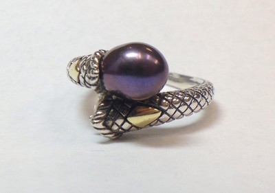 *BESCHÄDIGT* ANDREA CANDELA RING STERLINGSILBER & 18K GELBGOLD REPTILIEN PERLE