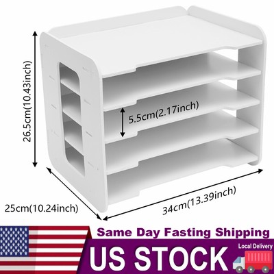 5Tier Paper Tray Organizer for Office Desk WhitePVC Wood-plastic Composite Pane
