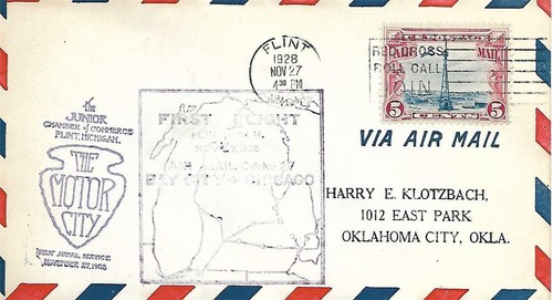 First Airmail Flight Cover Flint MI November 27 1928 AAMC#27W18 - 第 1/1 張圖片