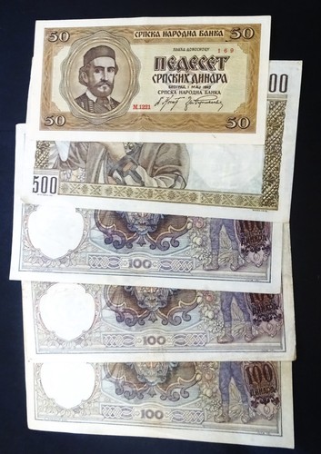 SERBIA 1941 - 1942. 5 BANKNOTES, circulated, vf