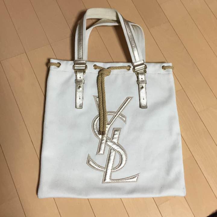 Yves Saint Laurent rara borsa tote avorio tela cosmetici YSL oro logo dal Giappone