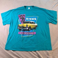 Mens XXXL 56 Kicks Classic Car Graphic T Shirt Made in USA vintage single stitch