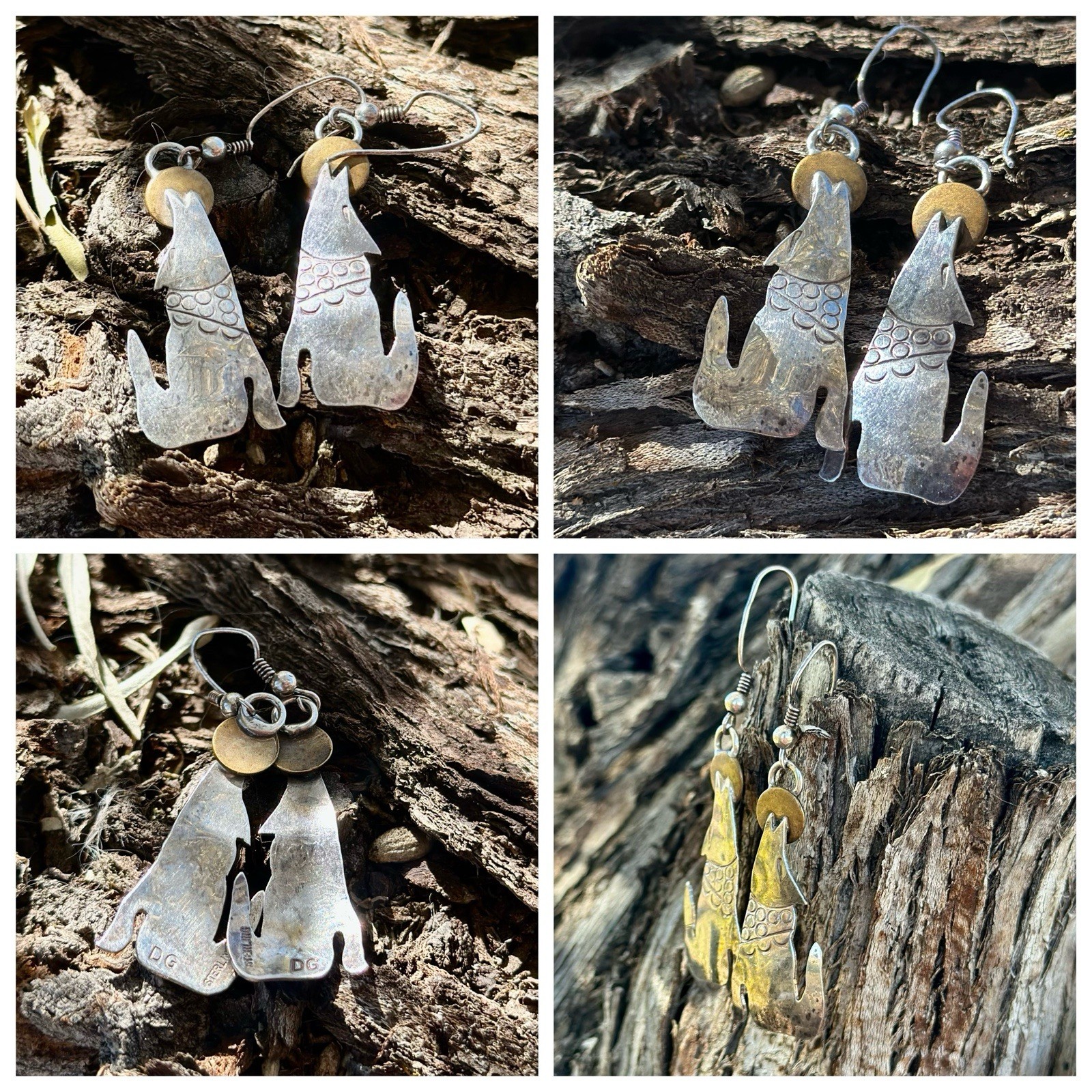 Native American Sterling Silver Wolf Dangle Earri… - image 1