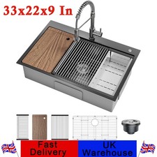 33x22x9 Inch Stainless Steel Drop-in Kitchen Single Bowl Sink Black with Faucet