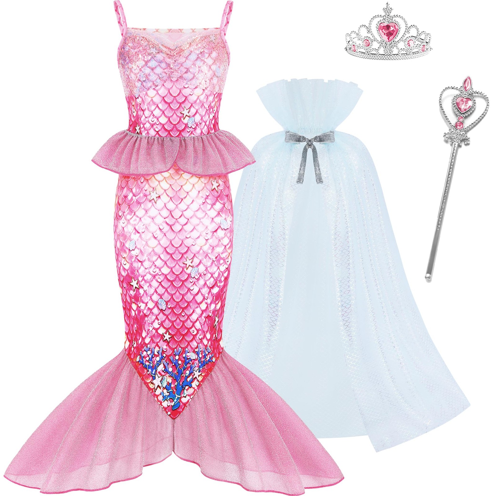JQGBBOX Mermaid Costume for Girls, Princess Dress Up Outfit for Halloween | C...
