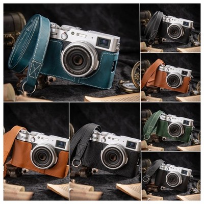 Handmade Genuine Leather Half Case Bag Cover Shoulder Strap For Fujifilm X100V