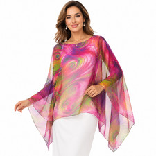 Women  s Chiffon Cape Shawl Wrap Cover Up Floral Poncho Plus Size Elegant