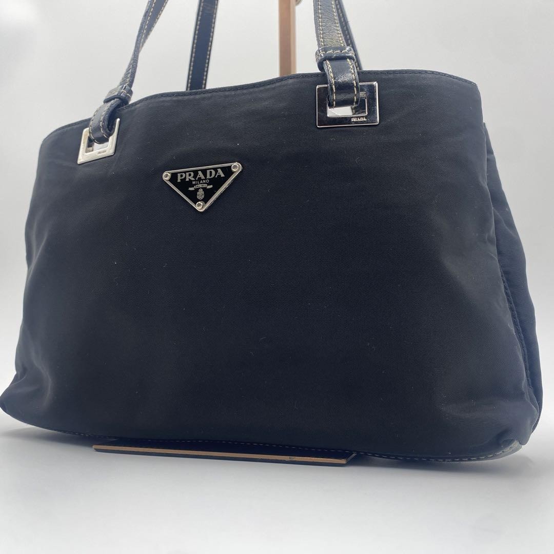 Prada Testo Black Nylon Leather Mini Tote Shoulder Crossbody Bag Authentic