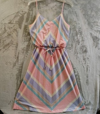 Vintage Betsy's Things Striped Pastel Sundress With Tie String Women's 11 Read*