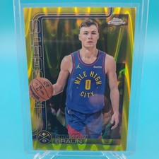 2025-26 Topps Chrome Christian Braun #82 Yellow Ray Wave /275 Denver Nuggets