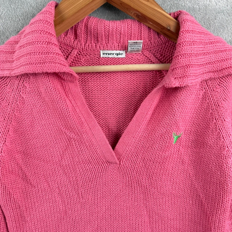 Suéter Energie Y2K Punto Acanalado Cuello en V Mujer XL Rosa Acrílico Grunge Foto 3 de 4