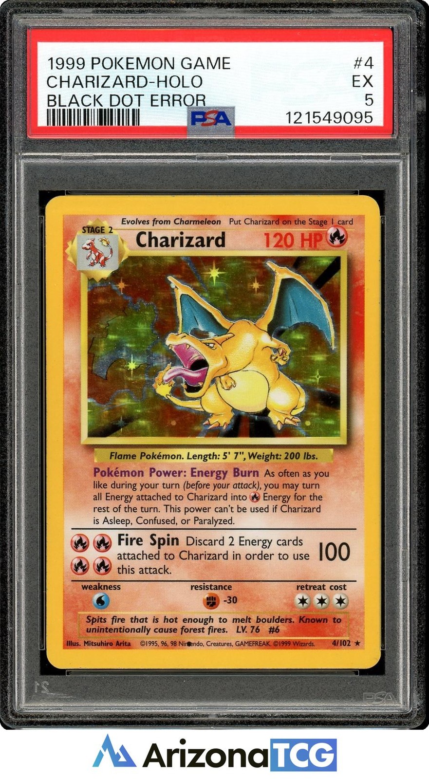 Pokemon 1999 Charizard 4/102 Holo Base Set *Black Dot Error* PSA 5