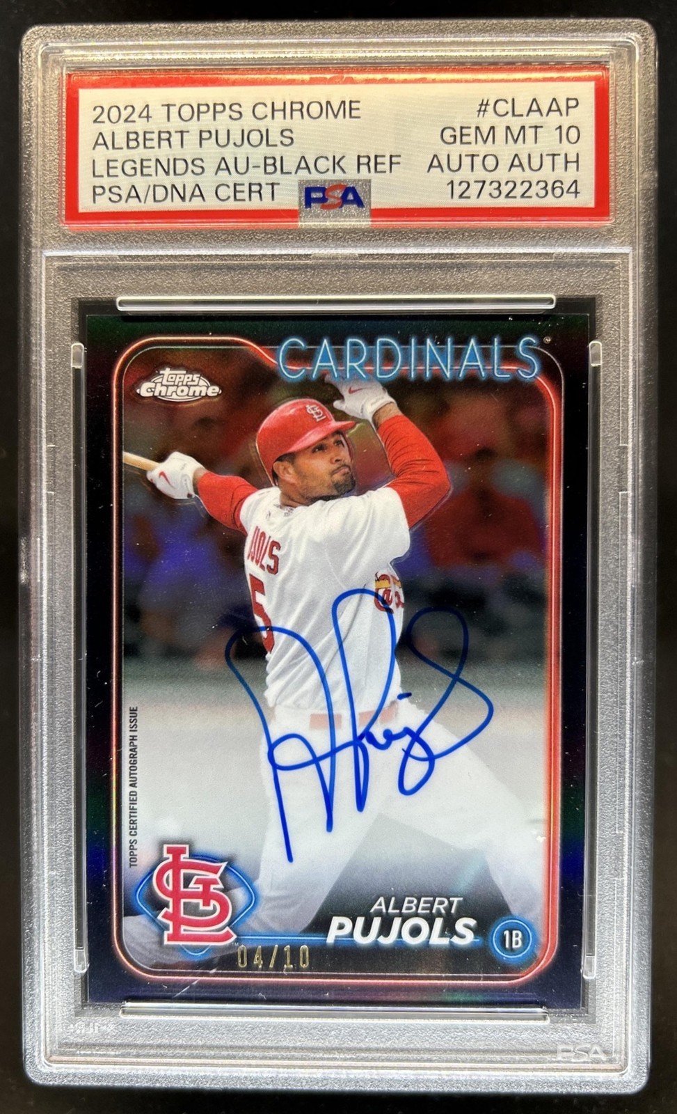 2024 Topps Chrome Albert Pujols Legend Auto Black Refractor #/10 PSA 10 AUTH
