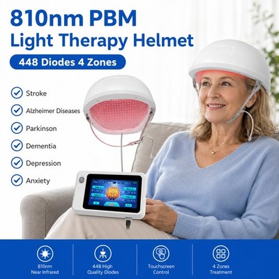4-Zone 810nm PBM Helmet Near Infrared Light Therapy for Brain Recovery 448Diodes