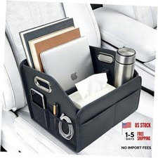 Car Storage Organizer - Foldable 8 Compartment PU Leather Car Caddy - 21 Liters